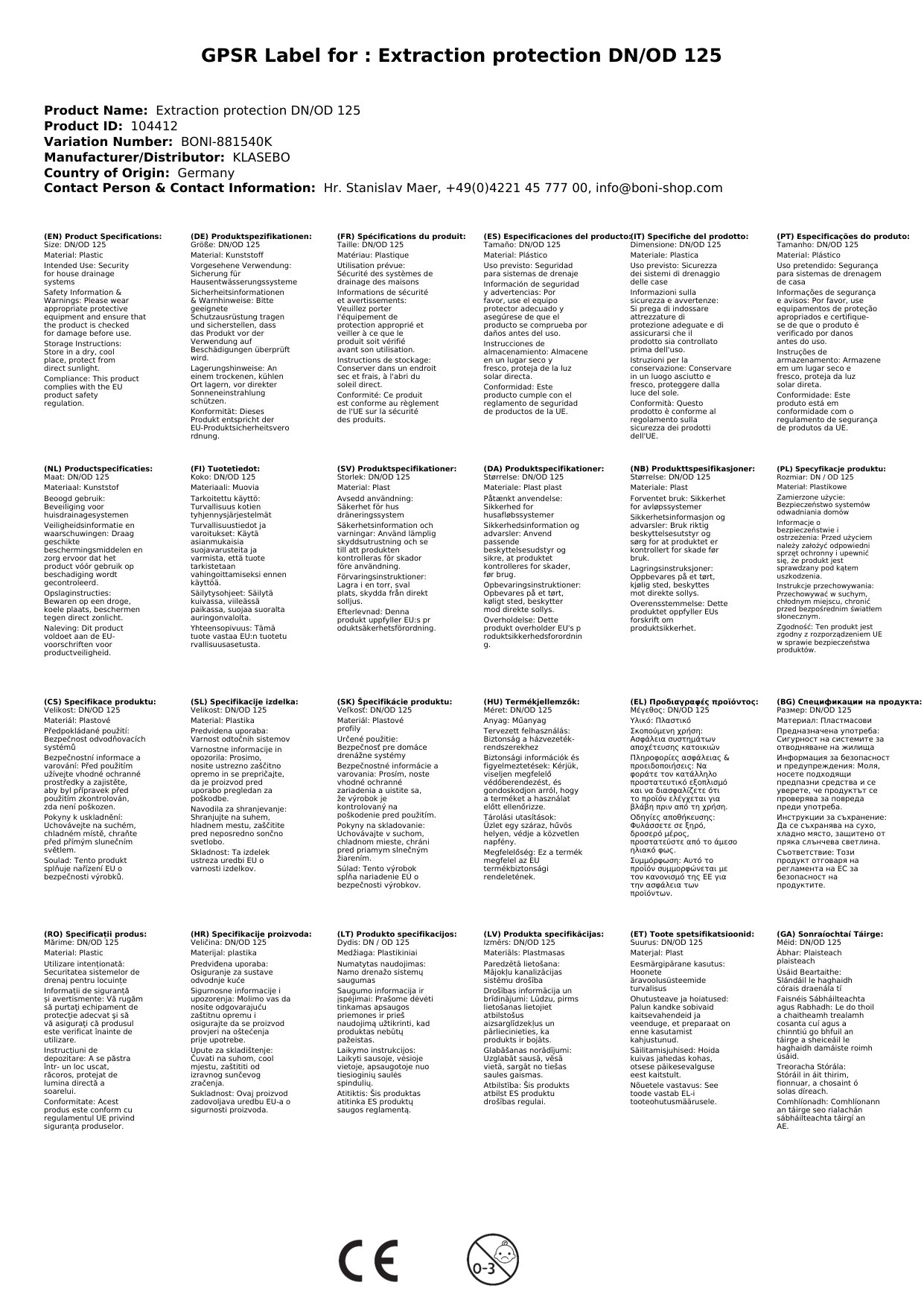 Auszugsicherung DN/OD 125