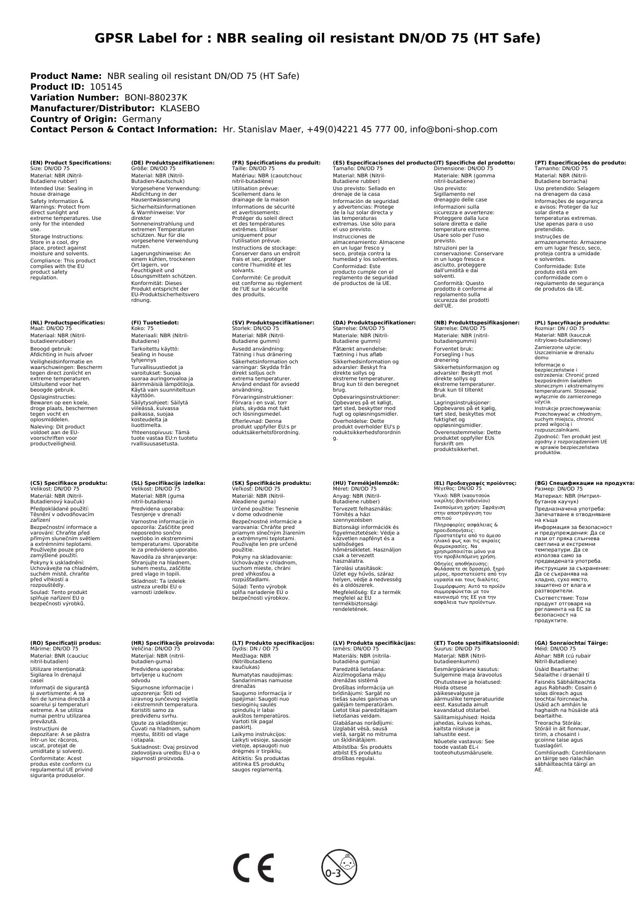 NBR-Dichtung -ölbeständig- DN/OD 75 (HT Safe)