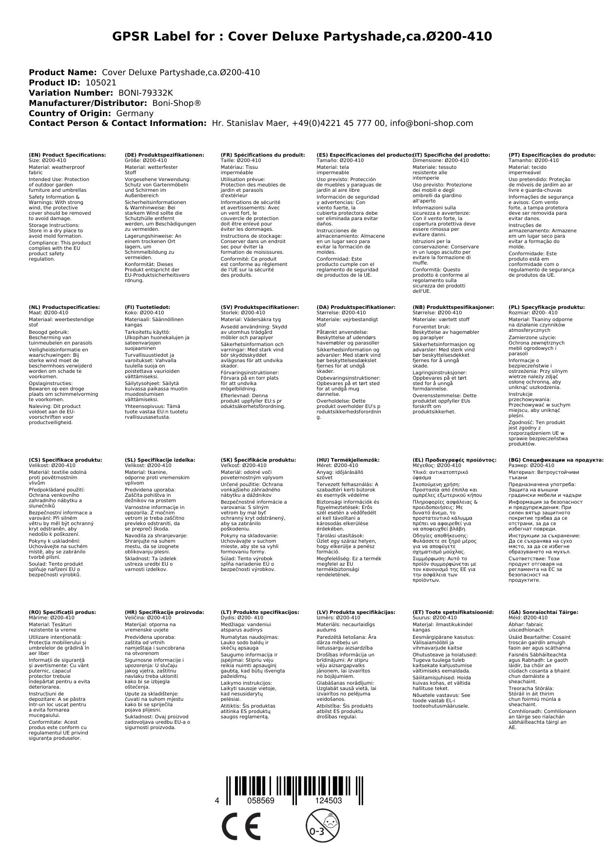 Schutzhülle Deluxe Partyschirm,ca.Ø200-410