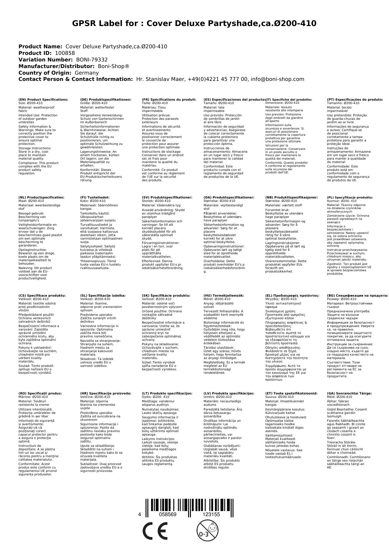 Schutzhülle Deluxe Partyschirm,ca.Ø200-410