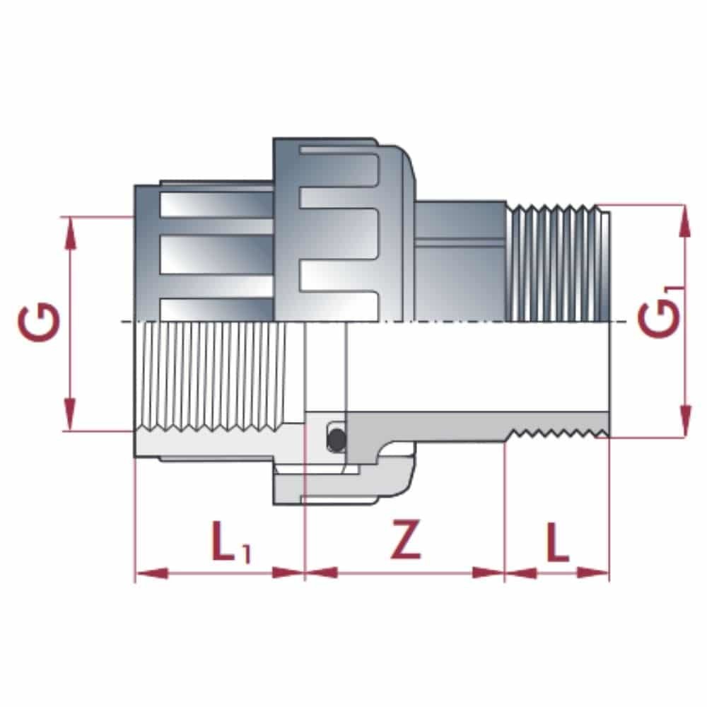 PVC - U Verschraubung IG x AG 1 1/2"