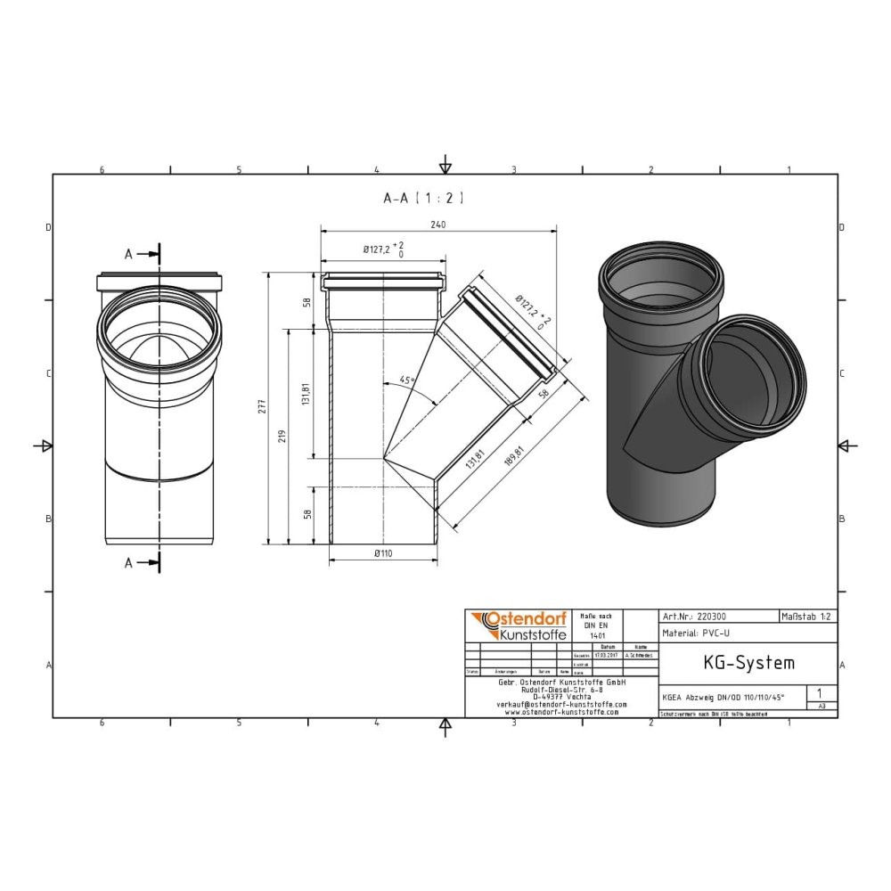 KGEA Abzweig DN/OD 110/110         45 Grad