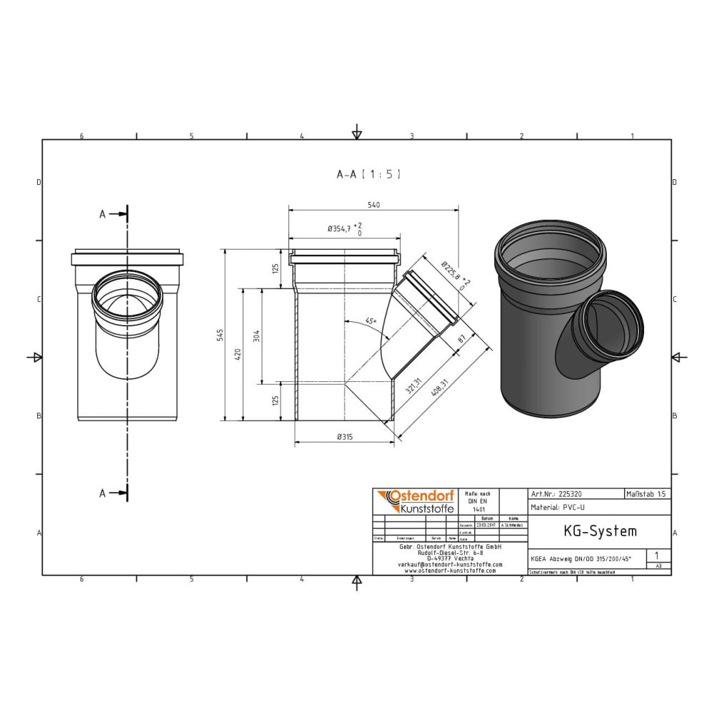 KGEA Abzweig DN/OD 315/200   45 Grad