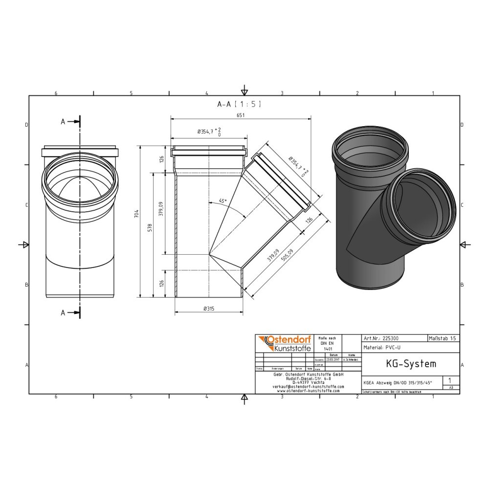 KGEA Abzweig DN/OD 315/315   45 Grad