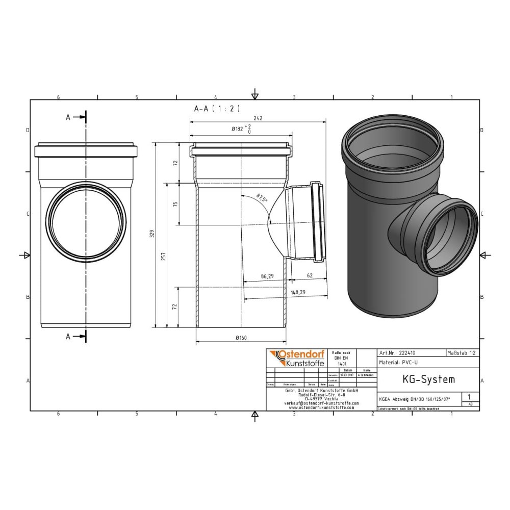 KGEA Abzweig DN/OD 160/125   87 Grad