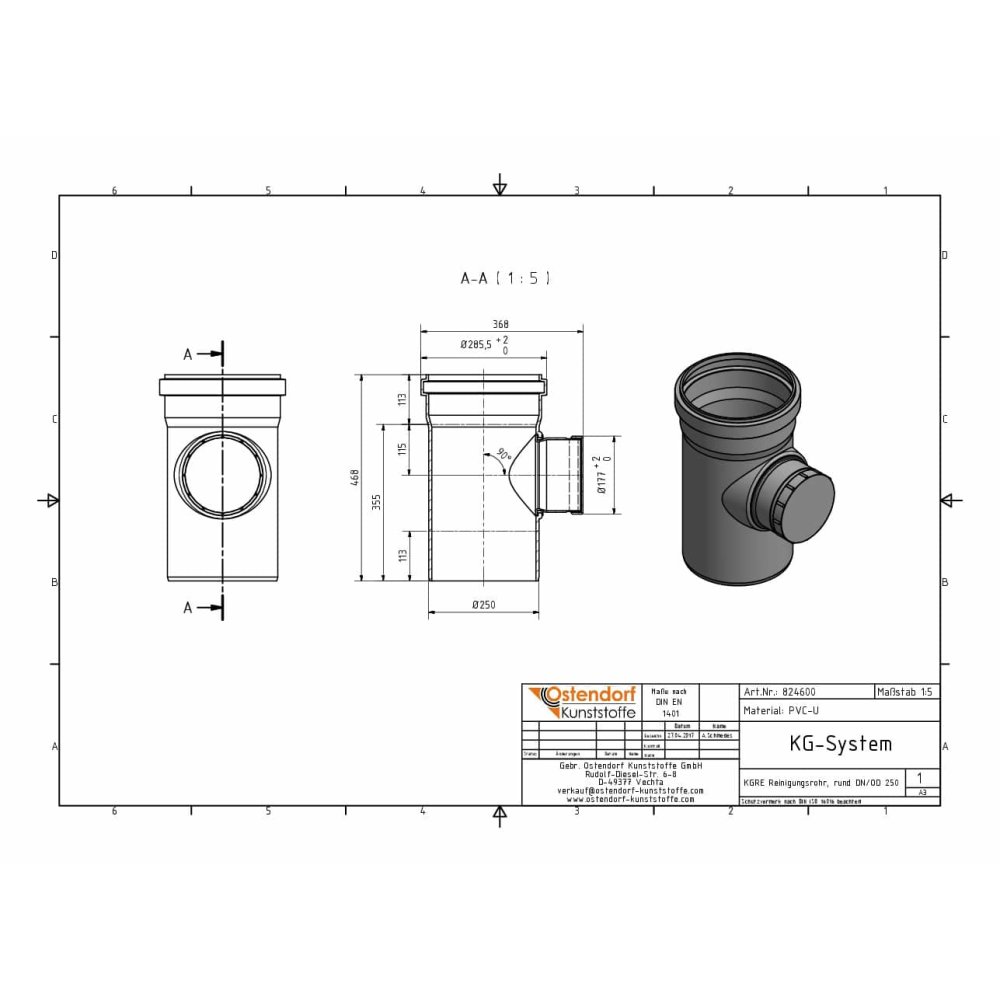 KGRE Reinigungsrohr DN/OD 250 mit runden Deckel