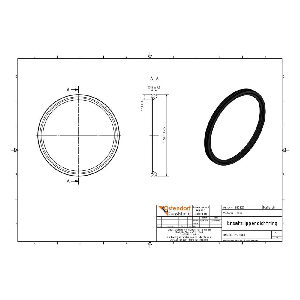 KG NBR Dichtung - ölbeständig DN/OD 315 (KG PVC)