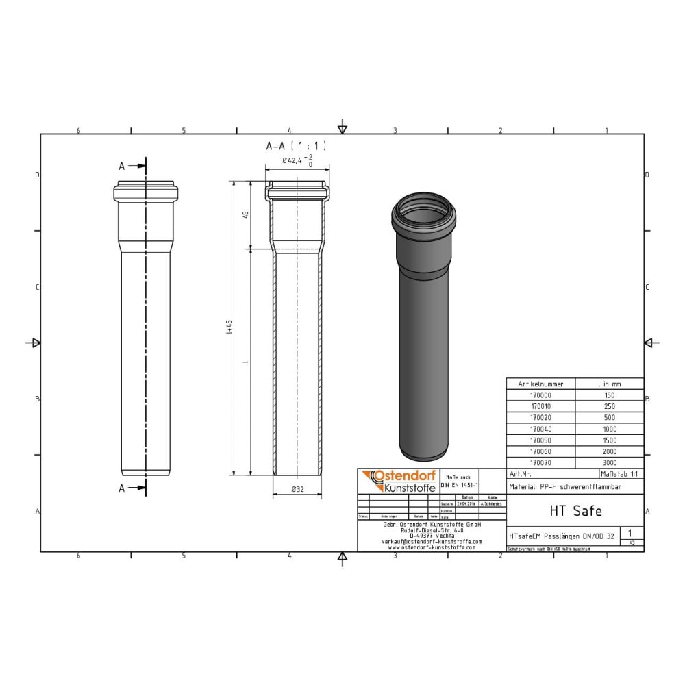 HTsafeEM DN/OD 32 x 150 mm