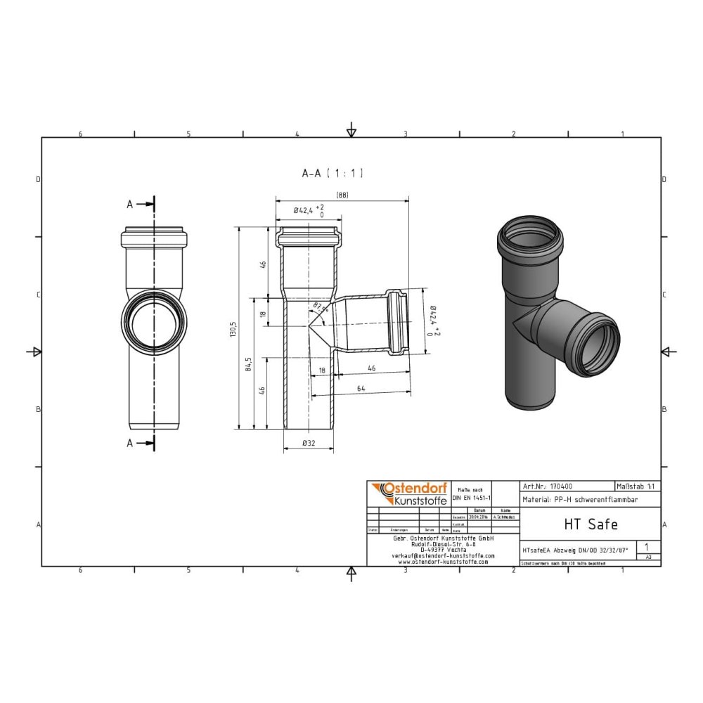 HTsafeEA Abzweig DN/OD 32/32    88,5 Grad