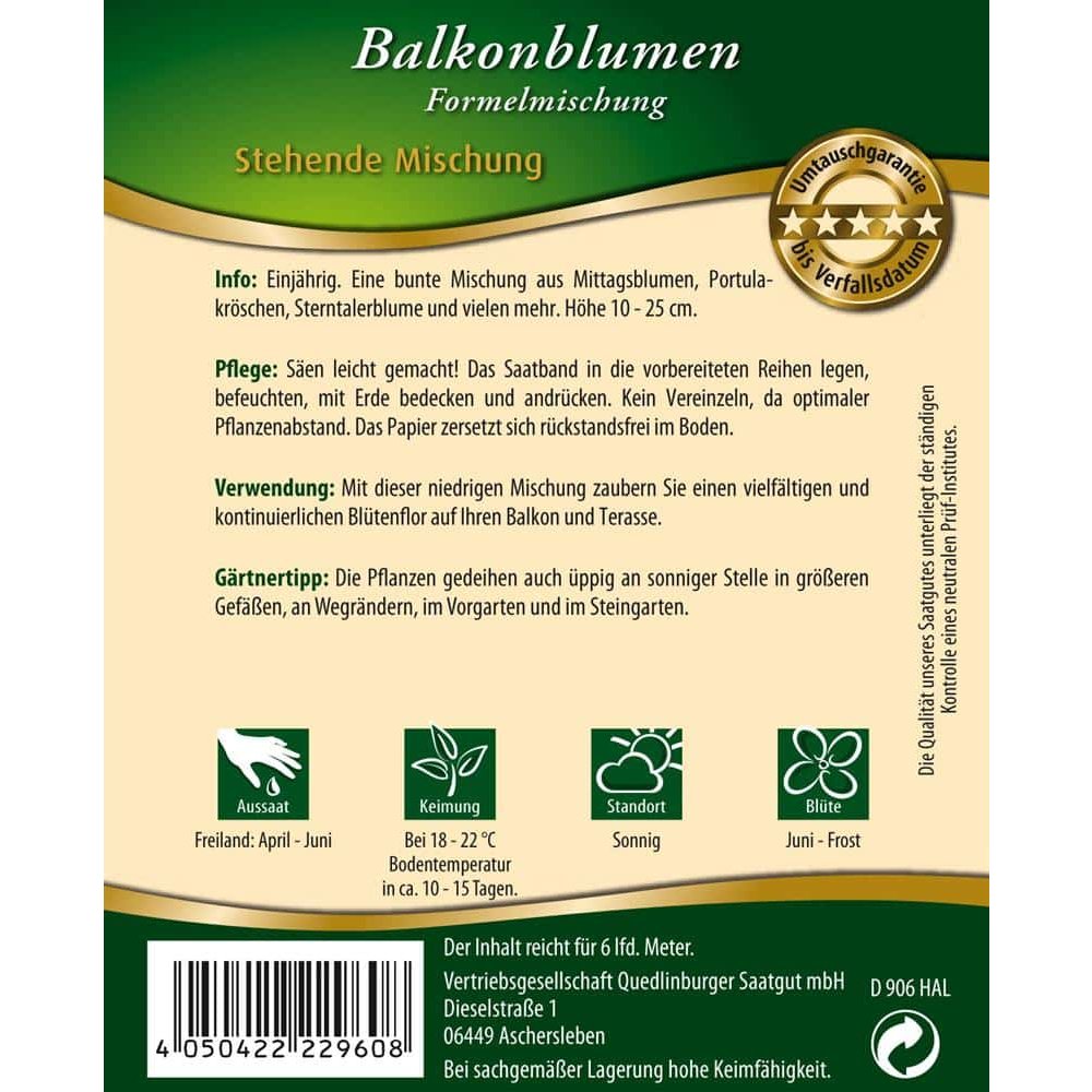 Saatband Balkonblumen, stehende Mischung