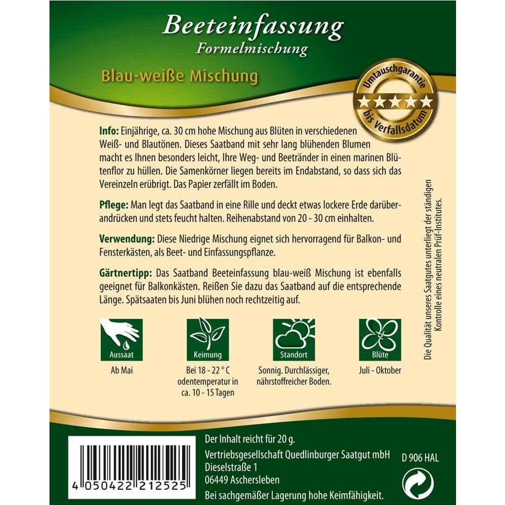 Saatband Beeteinfassung, blau-weiße Mischung