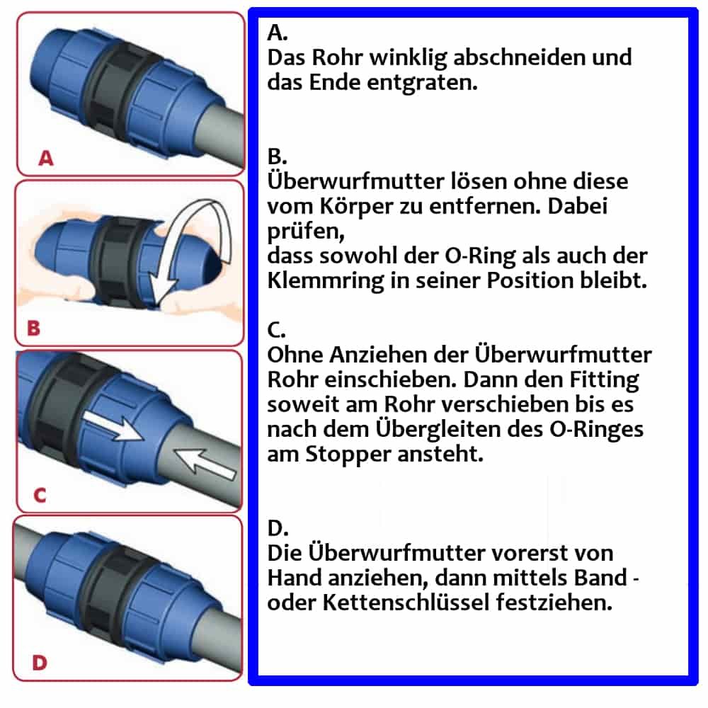 PP PE Rohr Verschraubung T-Stück 3 Verschraubungen 16 x 16 x 16