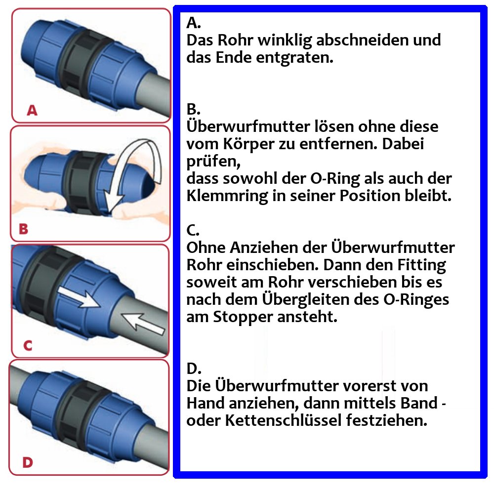 PP PE Rohr Verschraubung T-Stück 25 x 3/4" AG x 25