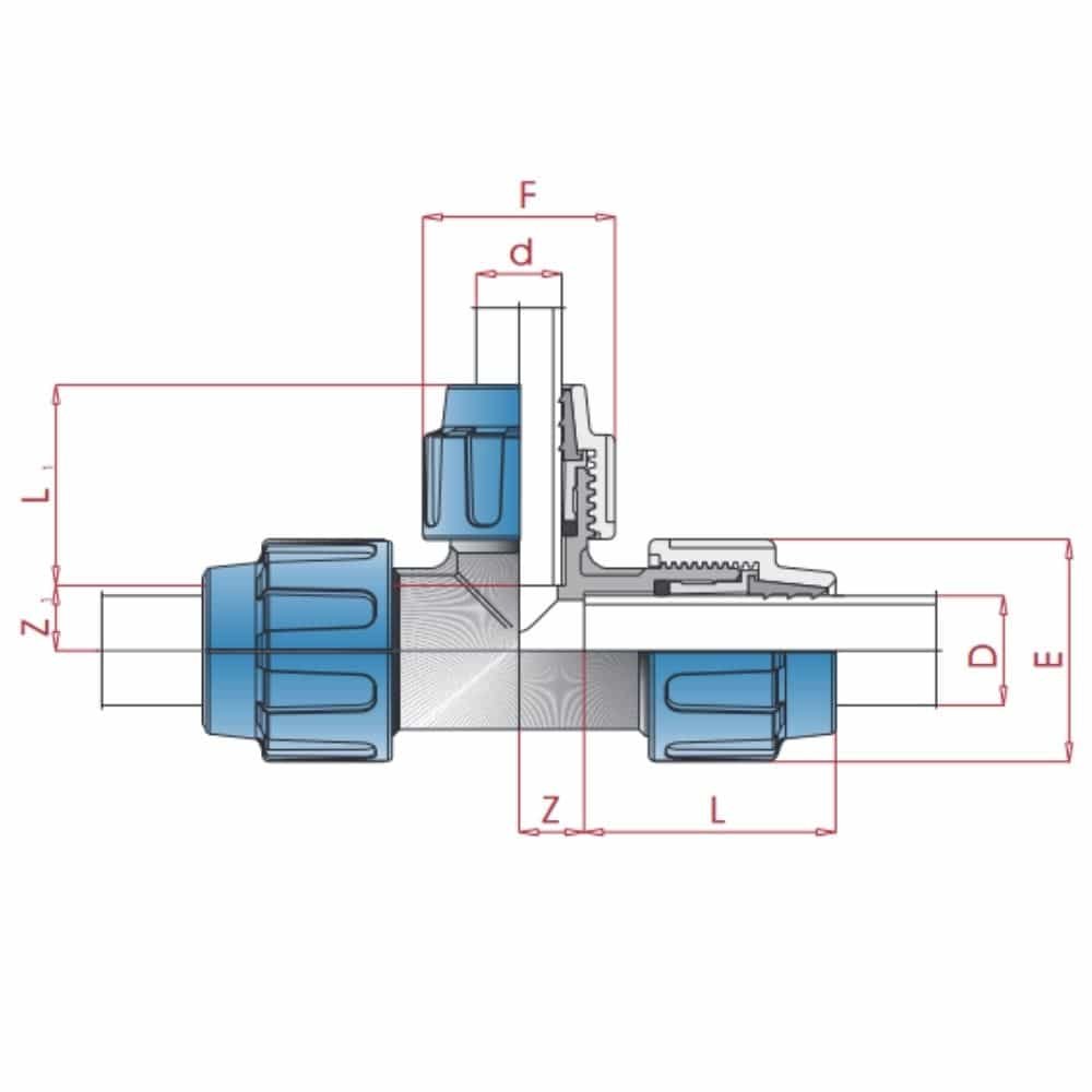 PP PE Rohr Verschraubung T-Stück reduziert 40 x 32 x 40