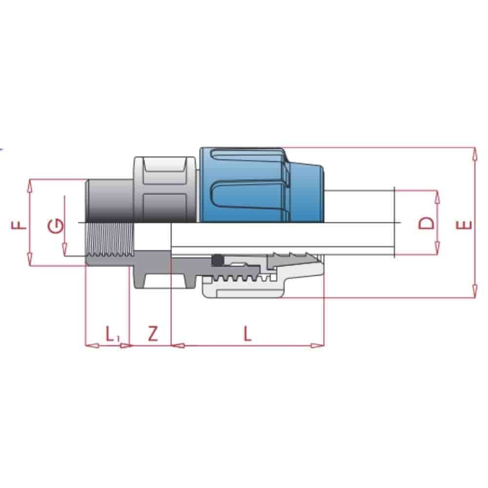 PP PE Rohr Verschraubung Kupplung 16 x 1/2" IG