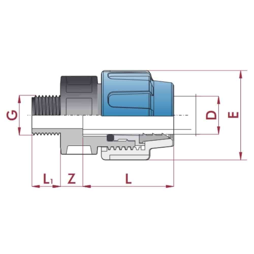 PP PE Rohr Verschraubung Kupplung 32 x 3/4" AG