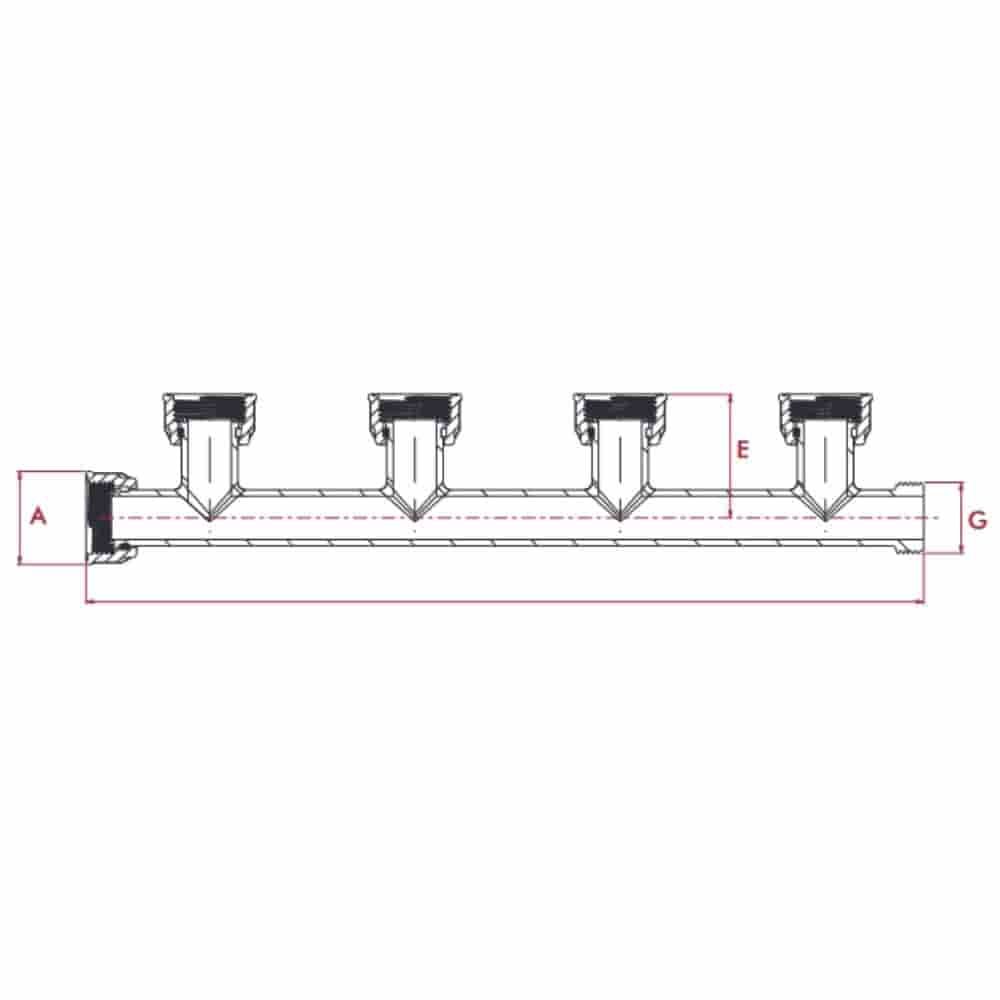 PVC Ausflussverteiler 4 Abgänge 1"