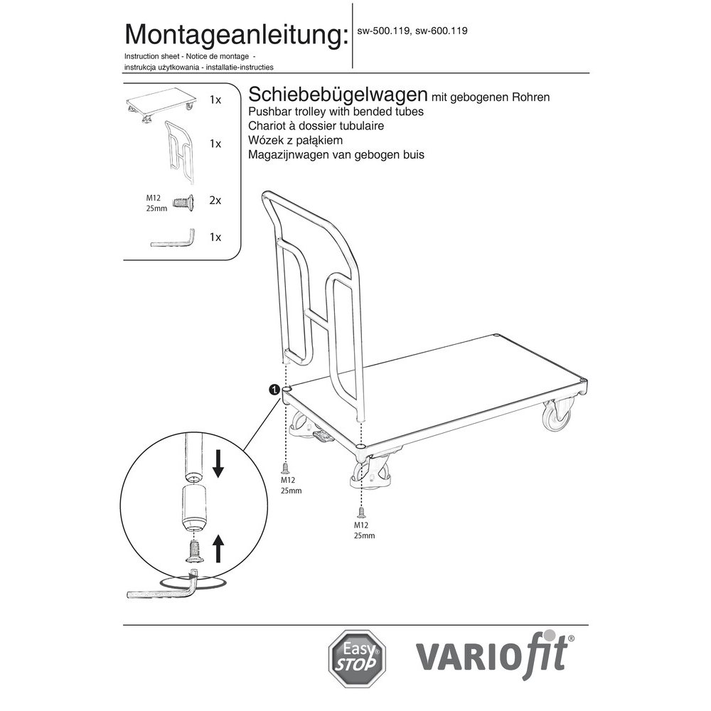 Schiebebügelwagen 250 kg Typ M + EasySTOP