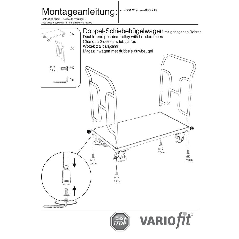 Doppel-Schiebebügelwagen 250 kg Typ L + EasySTOP