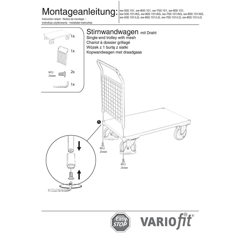 Drahtgitter Stirnwandwagen 500 kg Typ M + EasySTOP