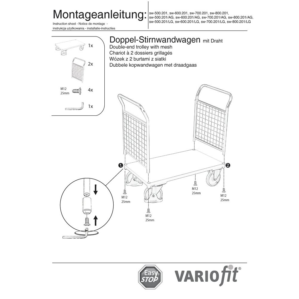 Doppel-Drahtgitter Stirnwandwagen 500 kg Typ XL + EasySTOP