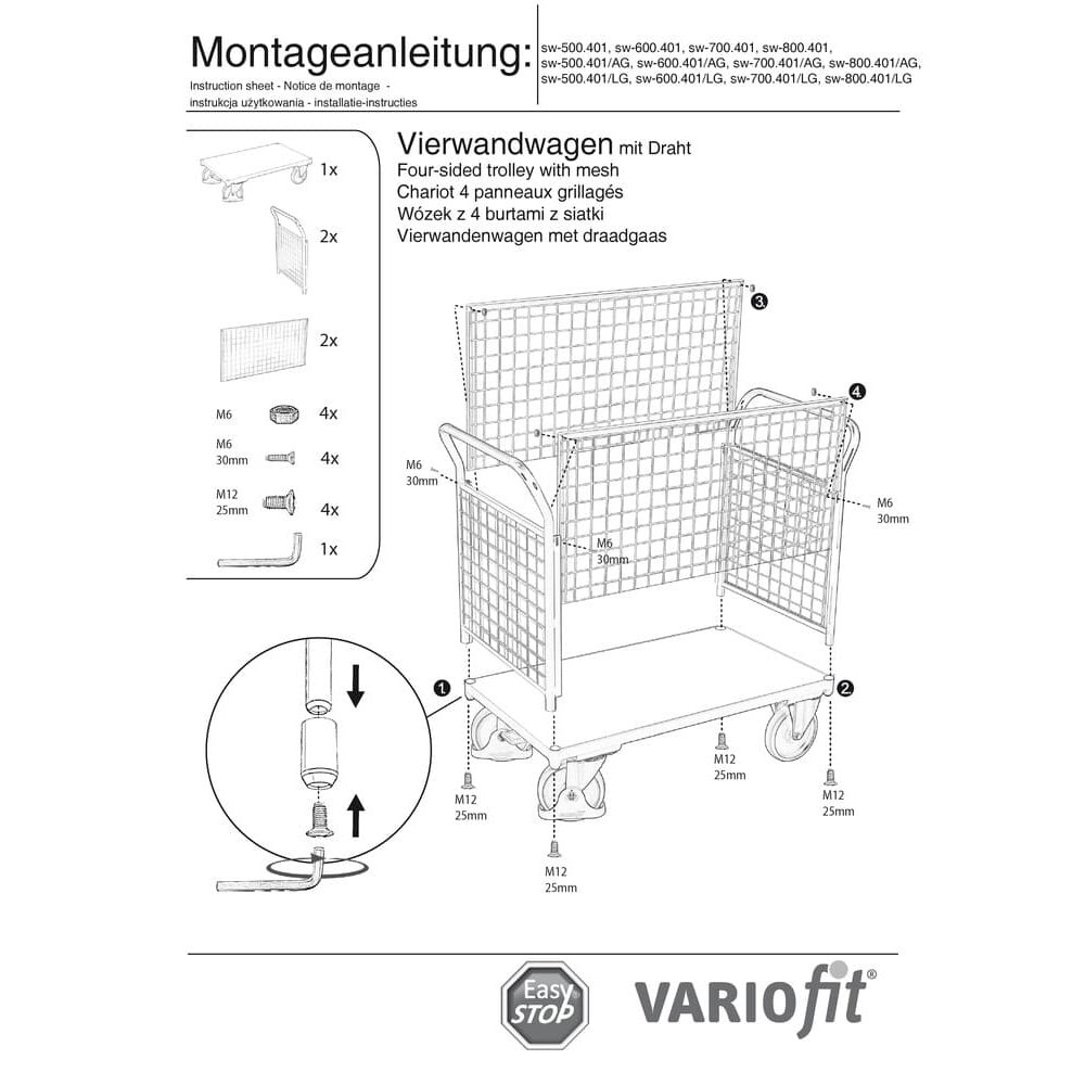 Drahtgitter Vierwandwagen 500 kg Typ L + EasySTOP