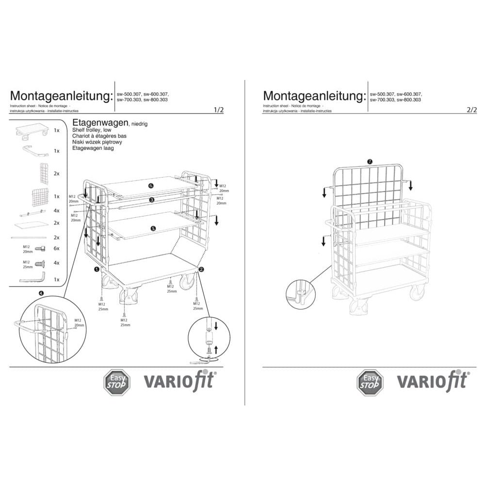 Paket-Dreiwandwagen mit 3 Böden 500 kg Traglast Typ L + EasySTOP