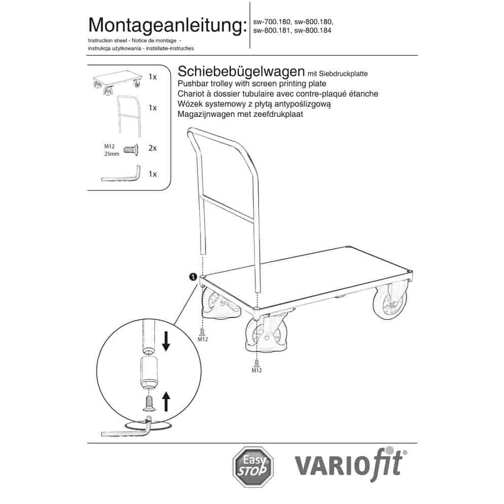 Schiebebügelwagen 1000 kg Typ S + EasySTOP