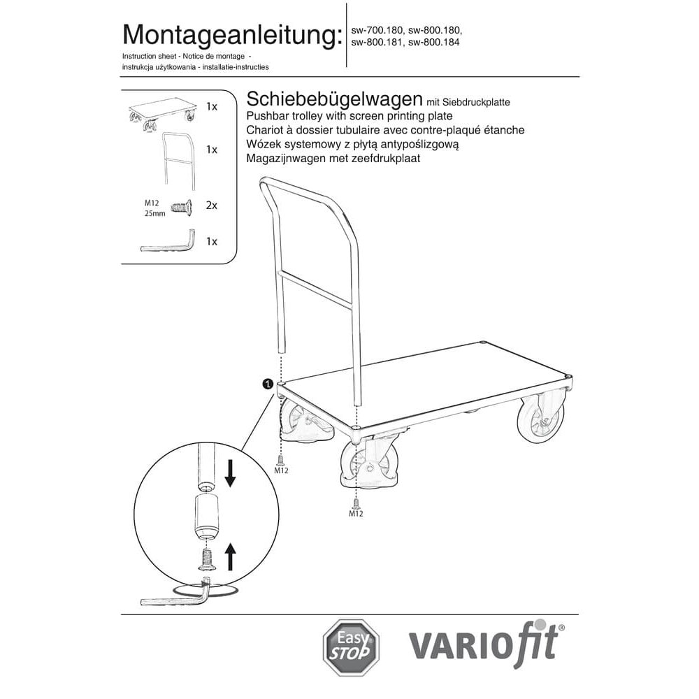 Schiebebügelwagen 1000 kg Typ L + EasySTOP