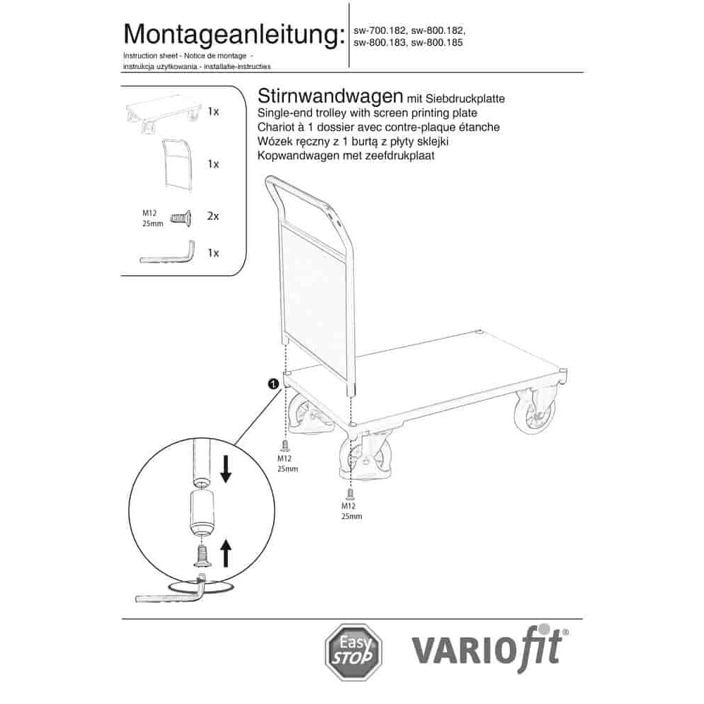 Stirnwandwagen 1000 kg Typ XL + EasySTOP