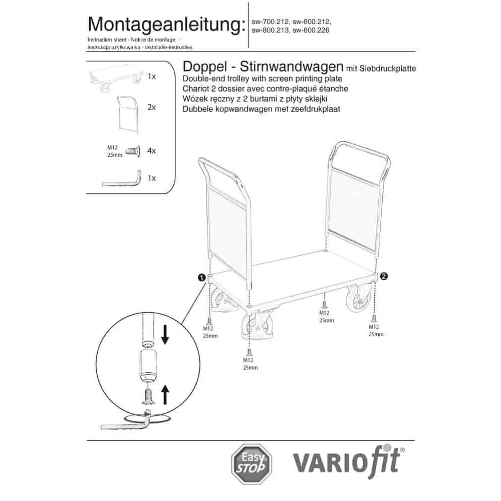 Doppel-Stirnwandwagen 1000 kg Typ XL + EasySTOP