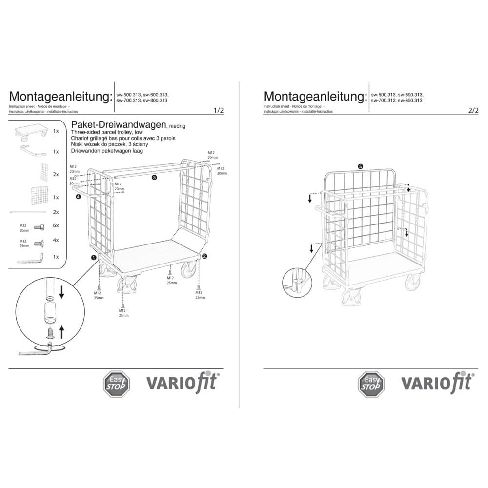 Paket-Dreiwandwagen niedrig Typ M + EasySTOP