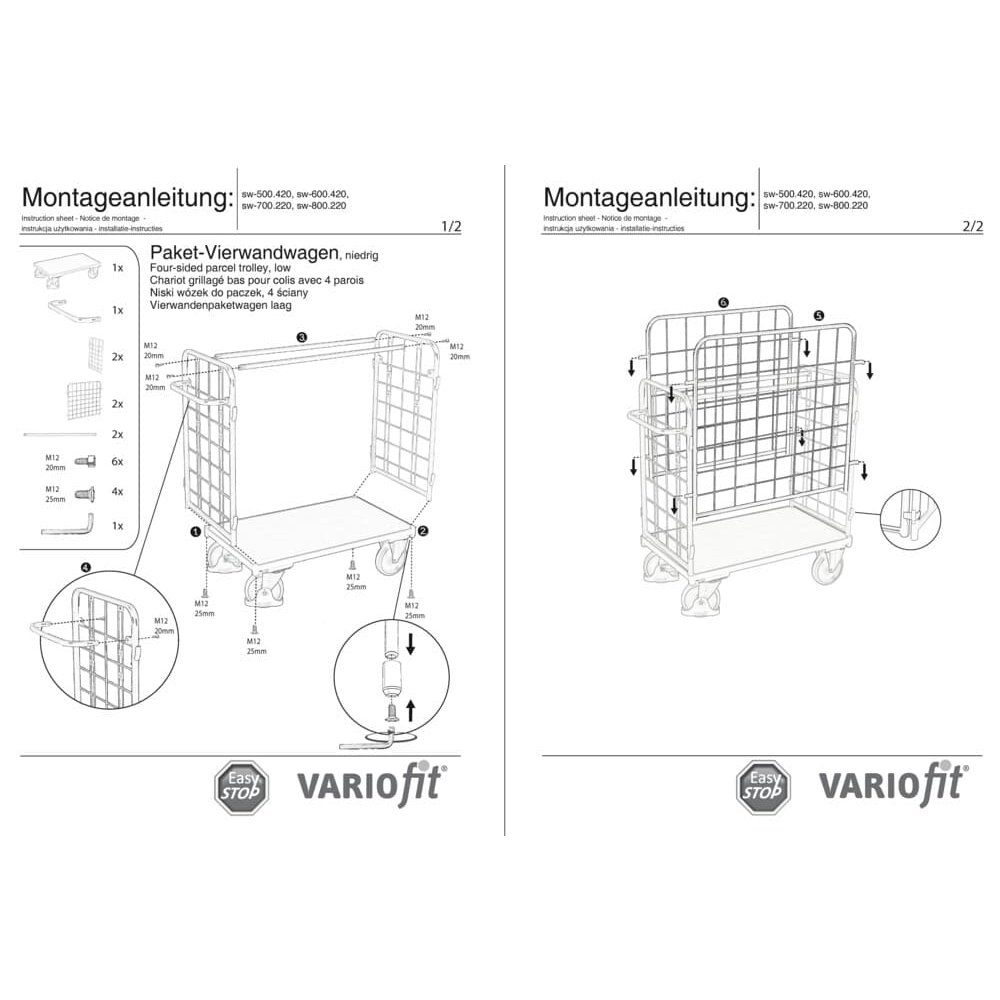 Paket-Vierwandwagen niedrig Typ M + EasySTOP