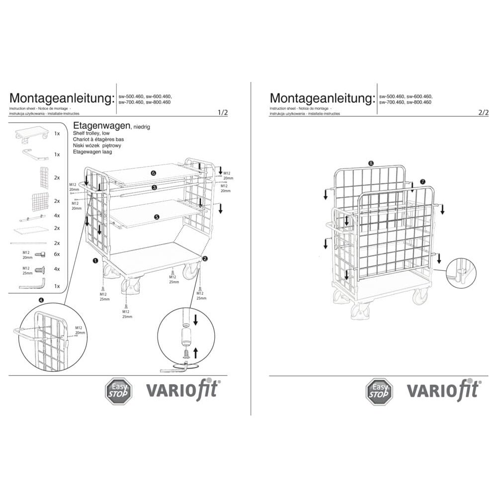 Paket-Vierwandwagen mit 3 Böden Typ S + EasySTOP