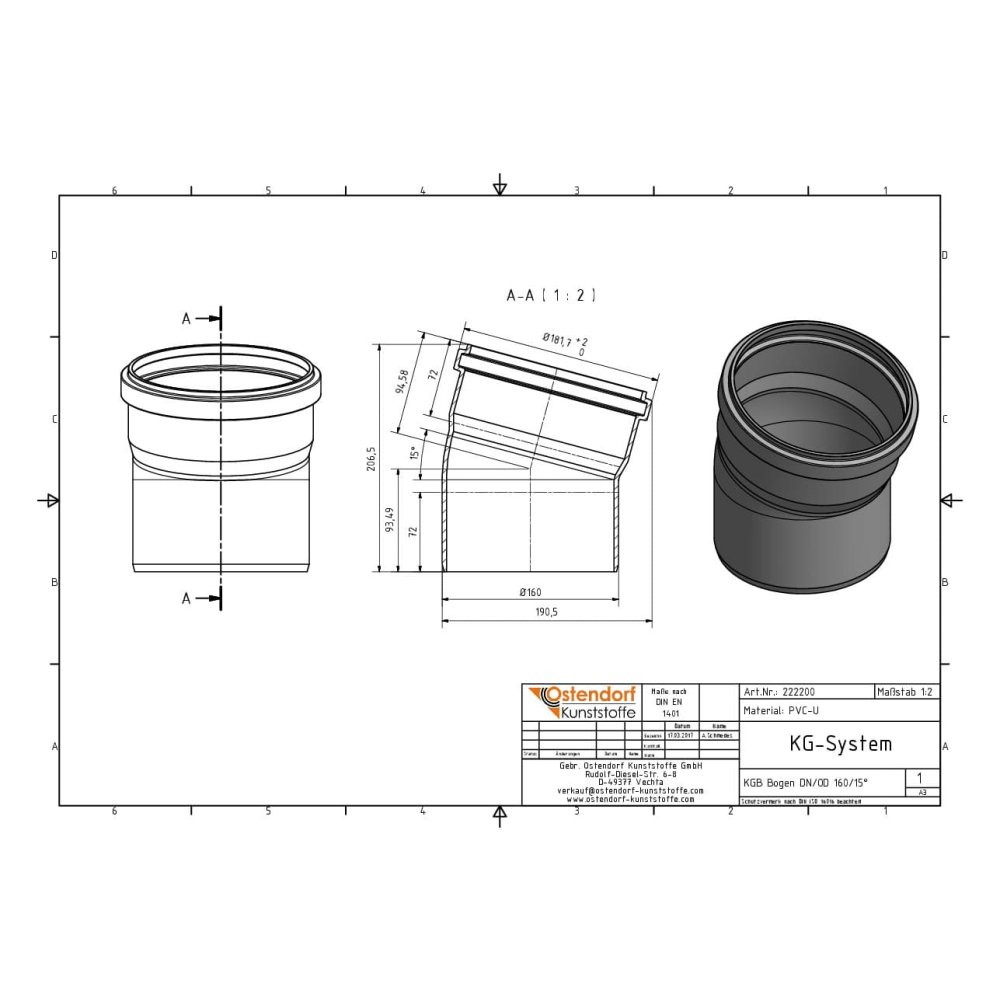 KGB Bogen DN/OD 160   15 Grad