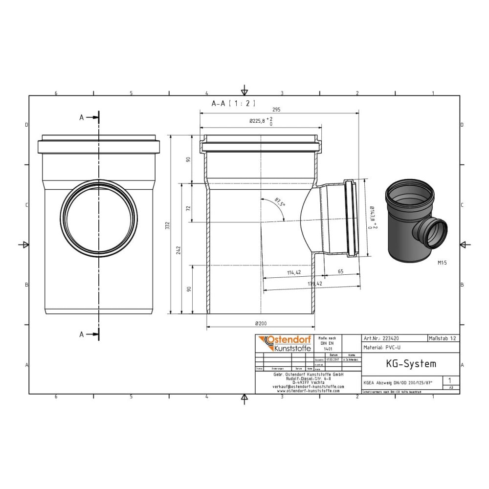 KGEA Abzweig DN/OD 200/125   87 Grad