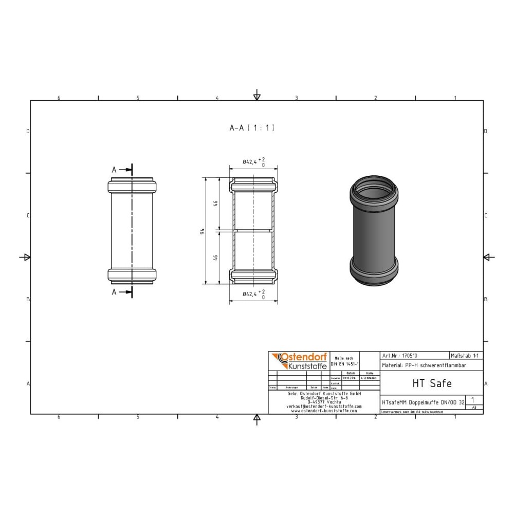 HTsafeMM Doppelmuffe DN/OD 32