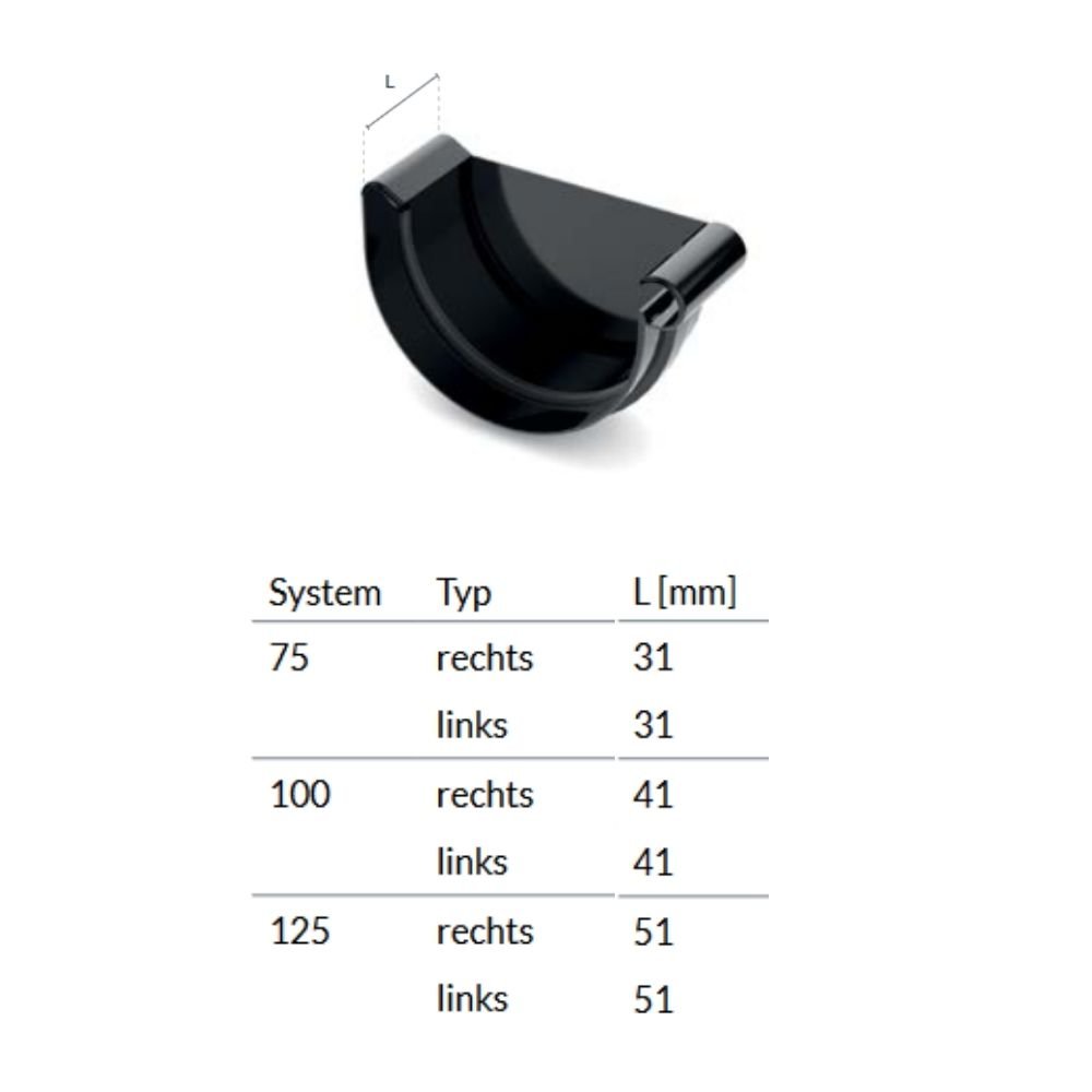 Rinnenkappe links braun System 75