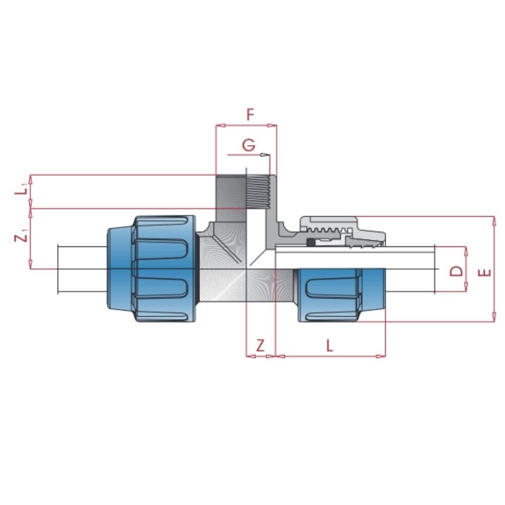 PP PE Rohr Verschraubung T-Stück 20 x 3/4" IG x 20