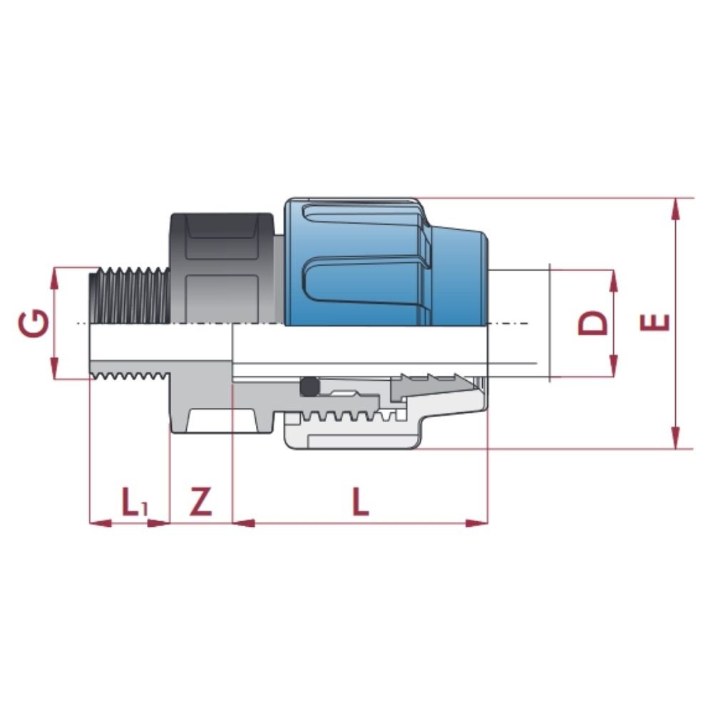 PP PE Rohr Verschraubung Kupplung 32 x 1" AG