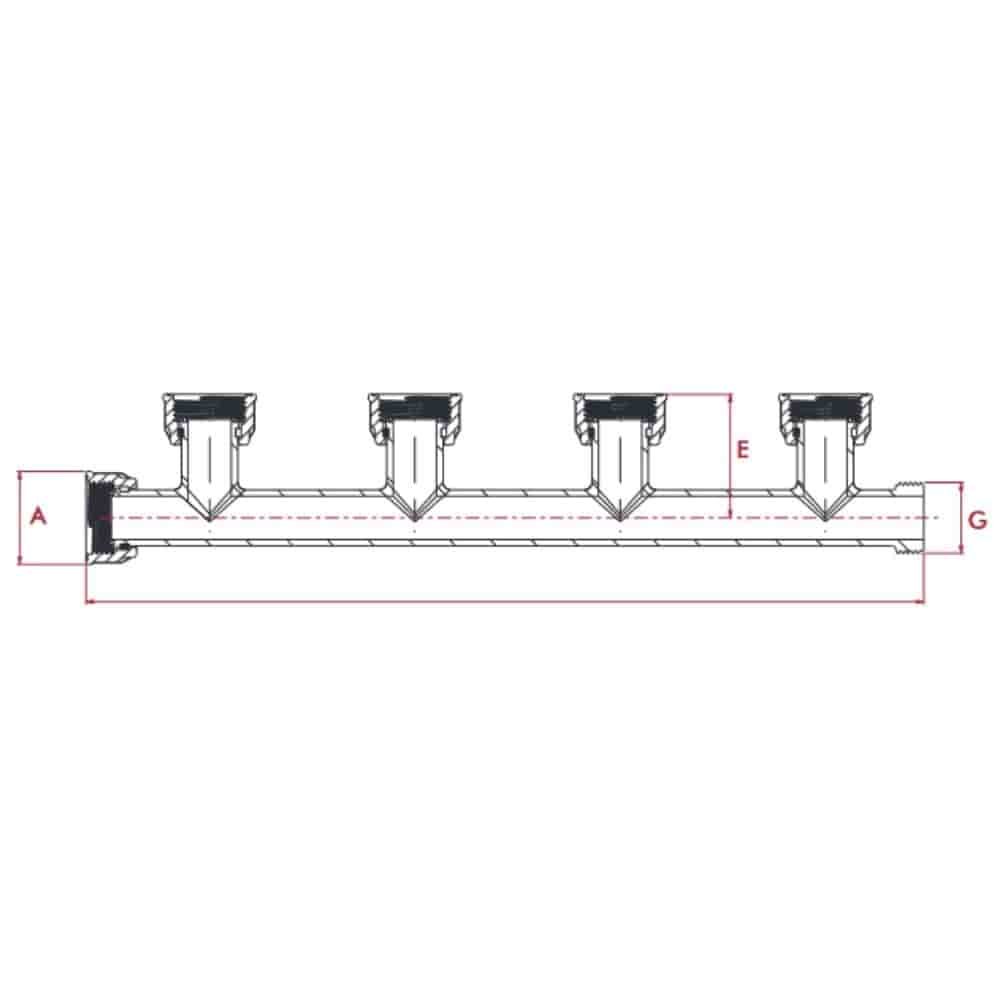 PVC Ausflussverteiler 4 Abgänge 1"