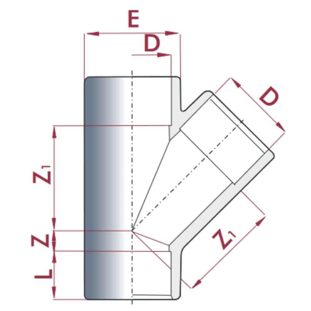 PVC-U 45°T-Stück Muffe 50 mm PN10