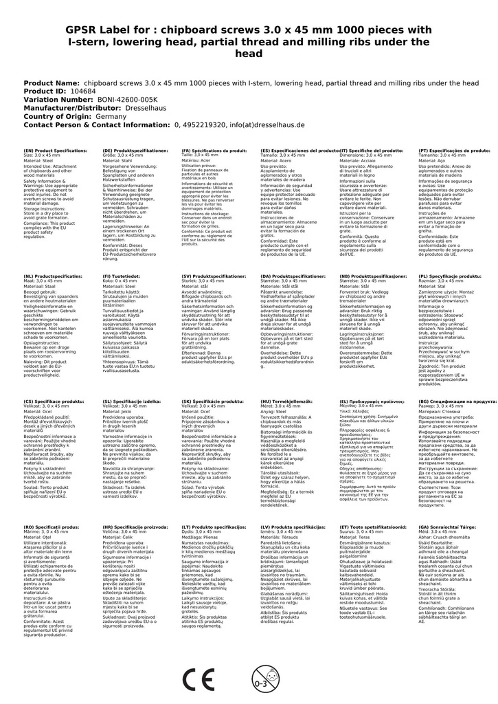 Spanplattenschrauben 3,0 x 45 mm 1000 Stück mit I-Stern, Senkkopf, Teilgewinde und Fräsrippen unter dem Kopf-1