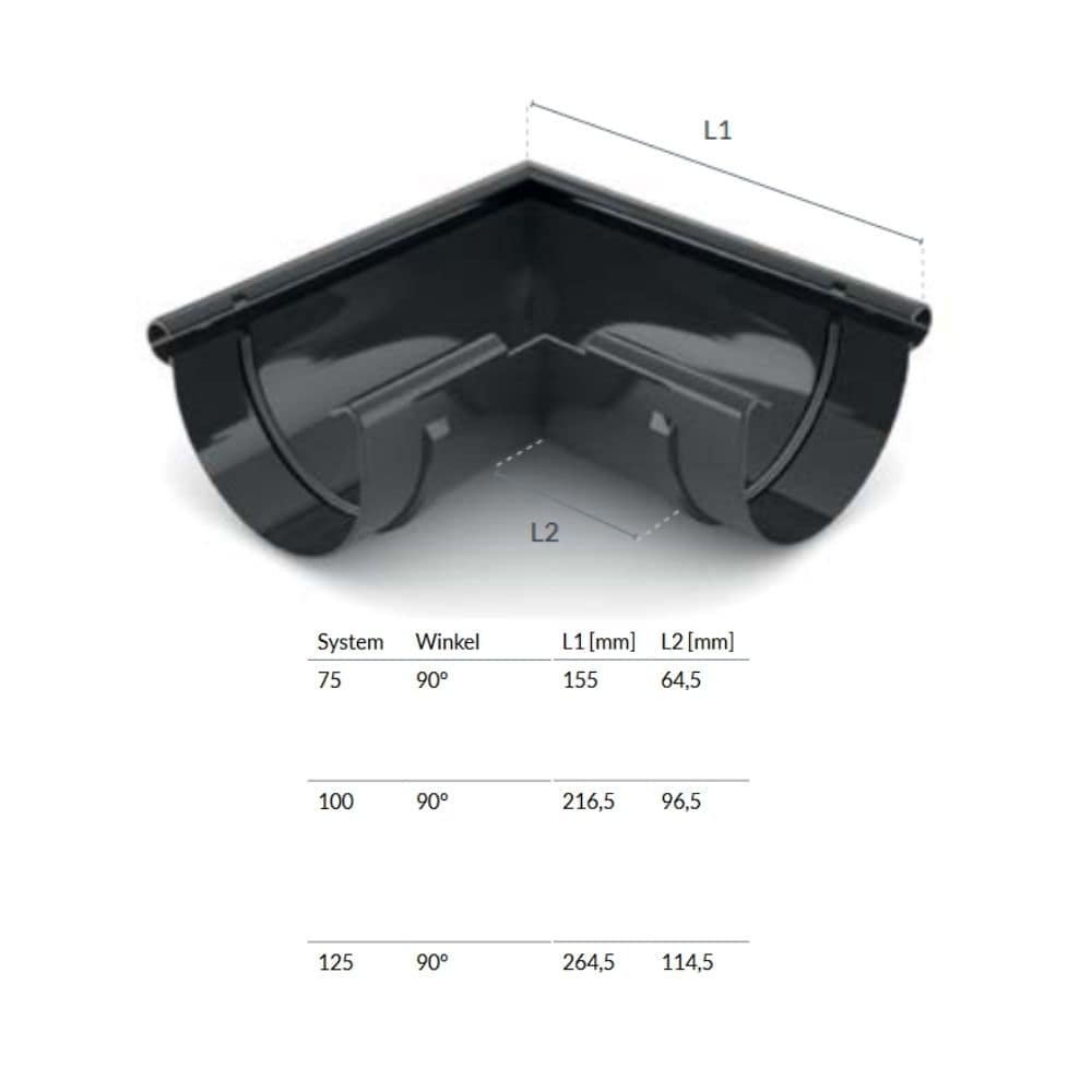 Eckstück Aussen 90° graphit System 75-0