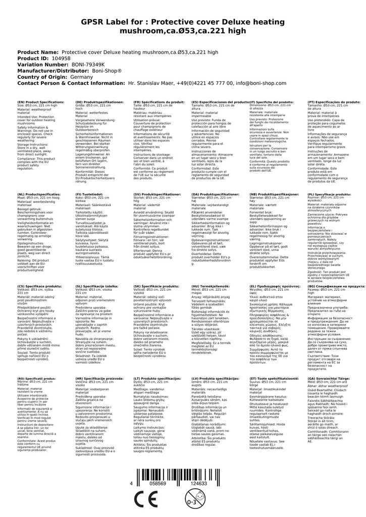 Schutzhülle Deluxe Heizpilz,ca.Ø53,ca.221 hoch-0