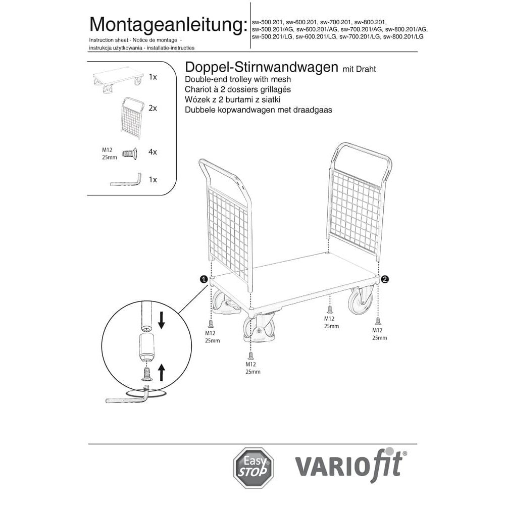 Doppel-Drahtgitter Stirnwandwagen 400 kg Typ S + EasySTOP-0