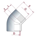 PVC-U 45°Winkel Muffe x IG 25 mm x 3/4" PN10-0