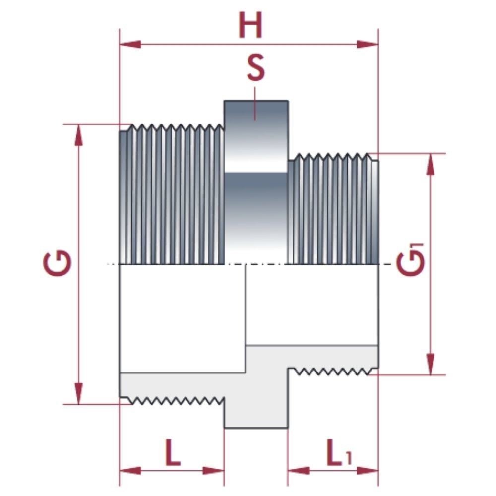 PVC - U Doppelnippel reduziert AG 1" x 1/2"-0