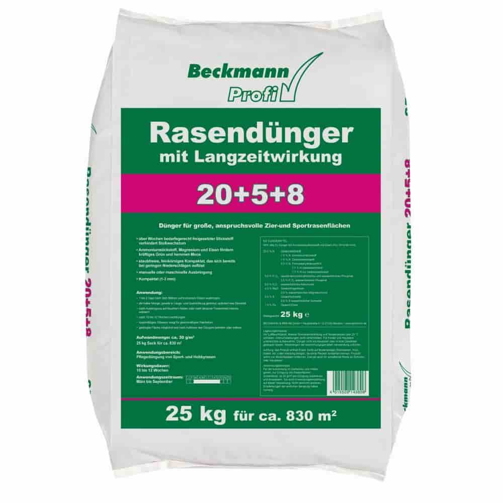 25 kg Rasendünger mit Langzeitwirkung 20+5+8 Beckmann f.ca. 830m²