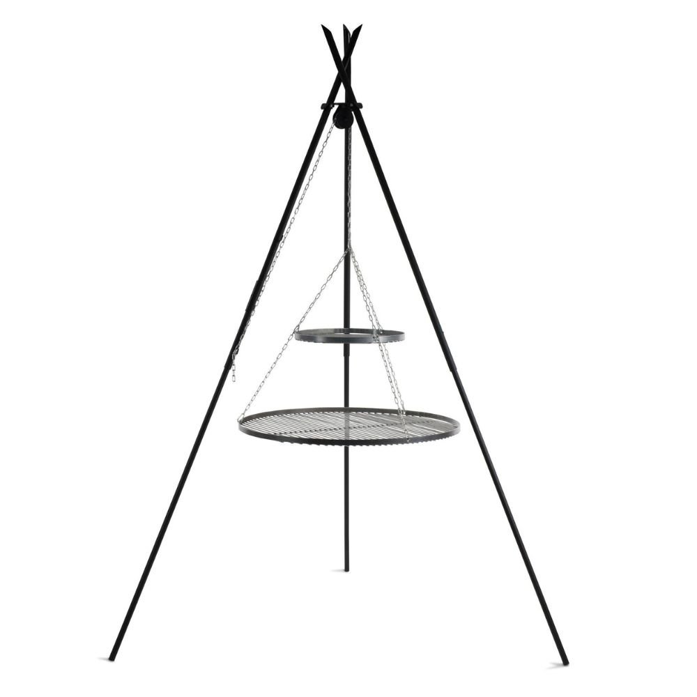 Schwenkgrill „TIPI“ 210 cm + Doppelrost 80 cm und 40 cm aus Naturstahl